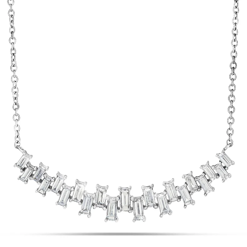 Women’s designer necklaces-18K White Gold 1.21ct  Baguette Curved Bar Necklace