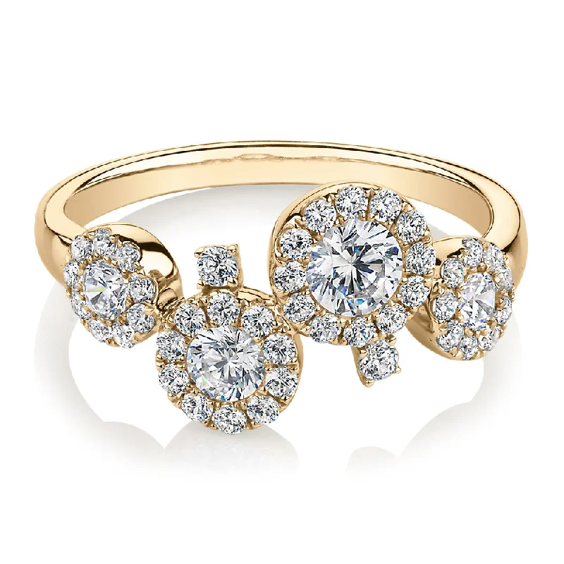 Women’s vintage-inspired rings-Celeste Dress ring with 0.92 carats* of diamond simulants in 10 carat yellow gold