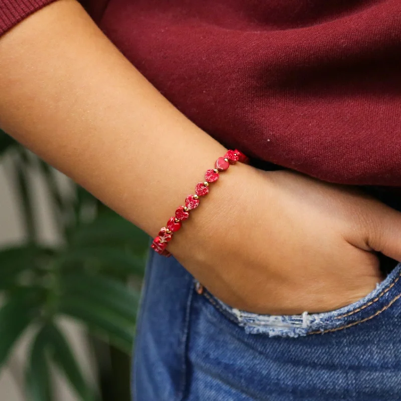 Women’s pearl bangle-Stoned Heart Red - Stone Heart Accent Bracelet