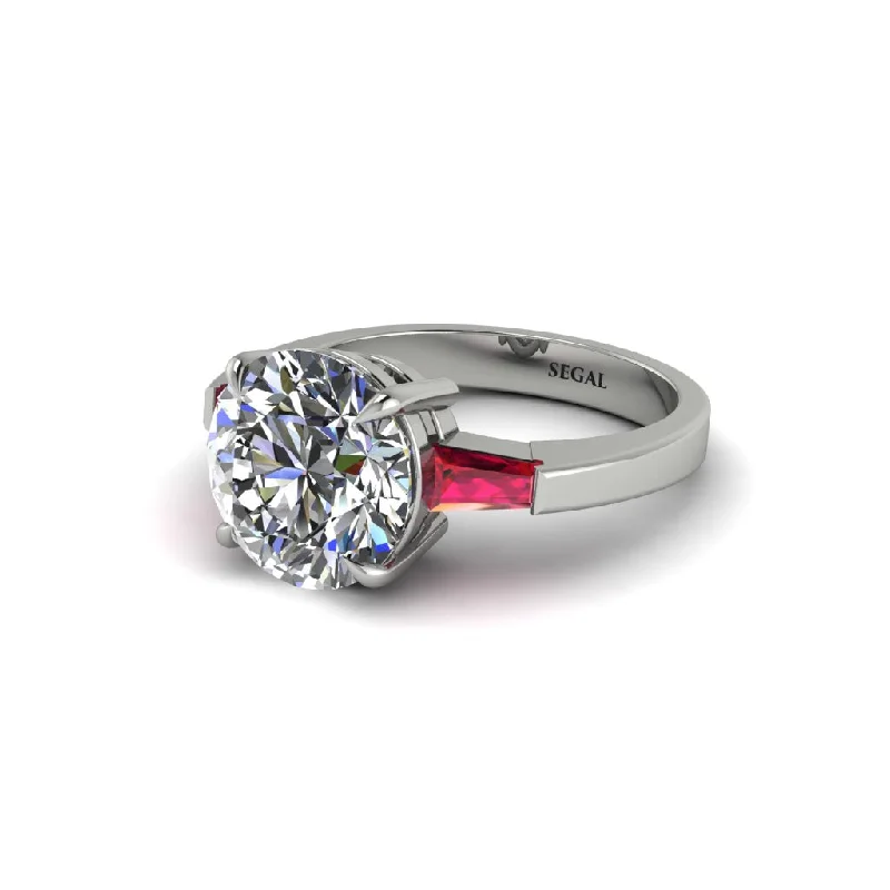 Women’s unique diamond engagement ring-3 Stone Round Cut Diamond With 2 Baguettes Engagement Ring - Gwendolyn No. 48