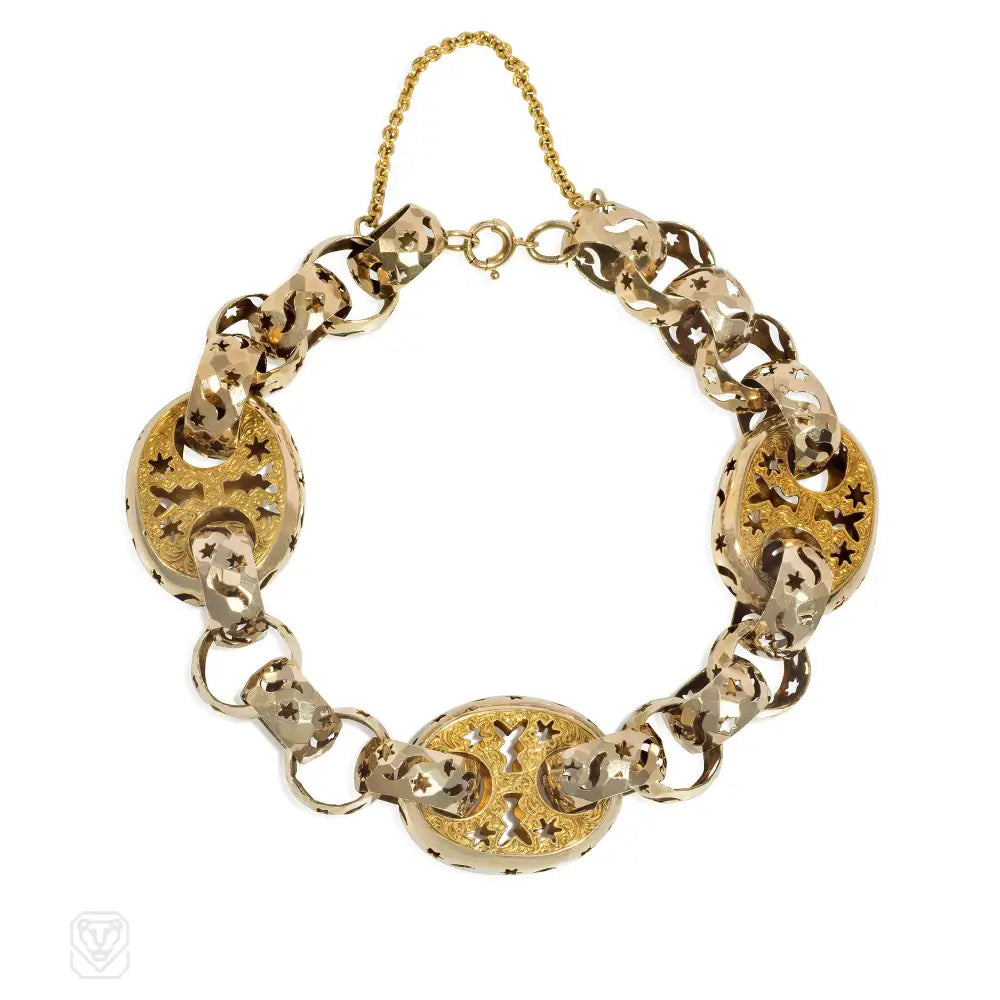 Women’s bridal bracelet-Antique gold star-cut chain d'ancre bracelet