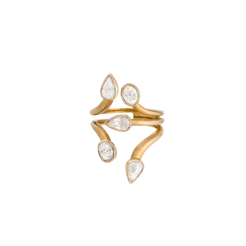 Women’s sapphire rings-Matte Gold & Diamond Glissade Drops Ring