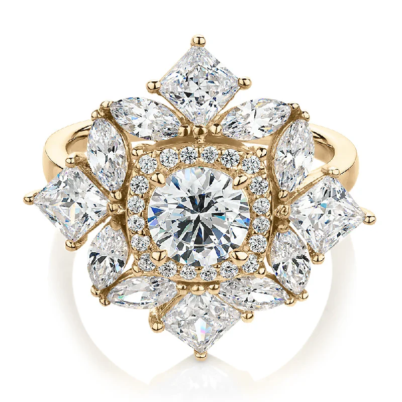 Women’s thick rings-Dress ring with 3.86 carats* of diamond simulants in 10 carat yellow gold