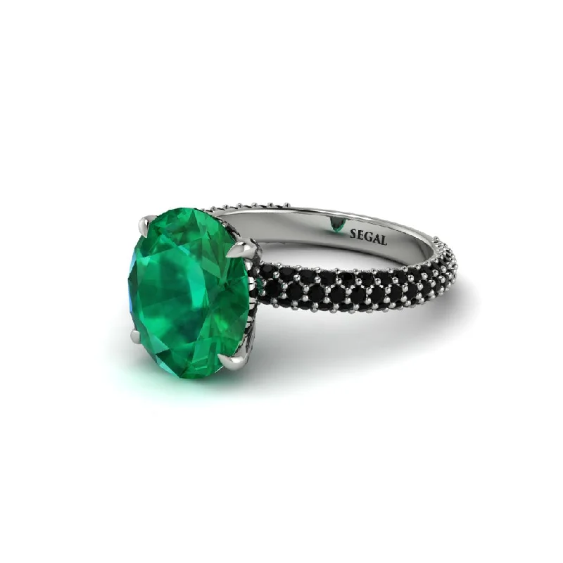 Women’s alternative engagement ring set-Oval Cut Emerald Classic Pave Engagement Ring - Irene No. 36