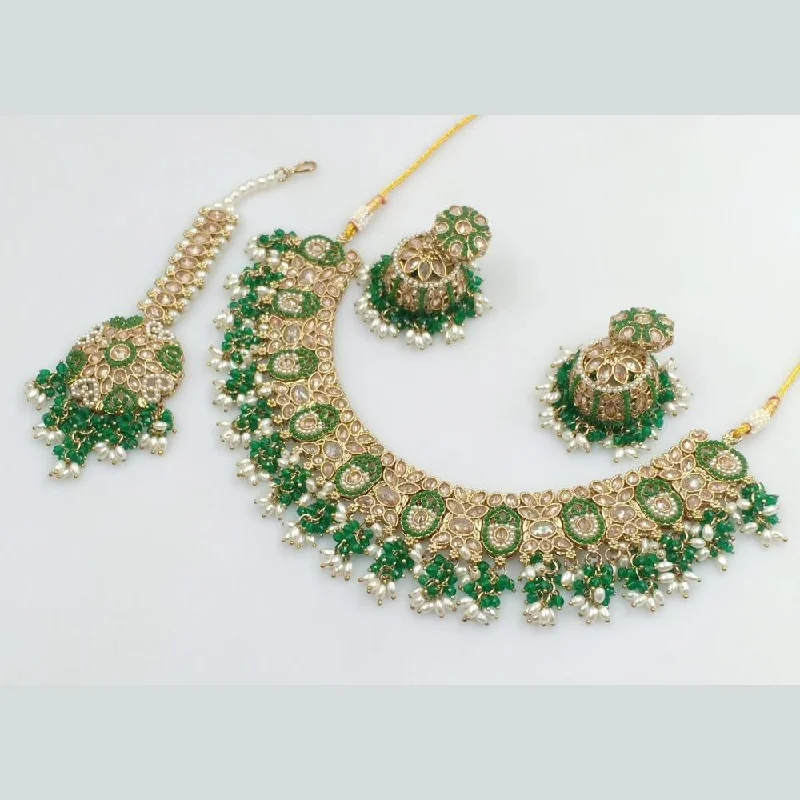 Women’s pearl drop pendants-Rani Sati Jewels Gold Plated Kundan Stone And Pearls Necklace Set