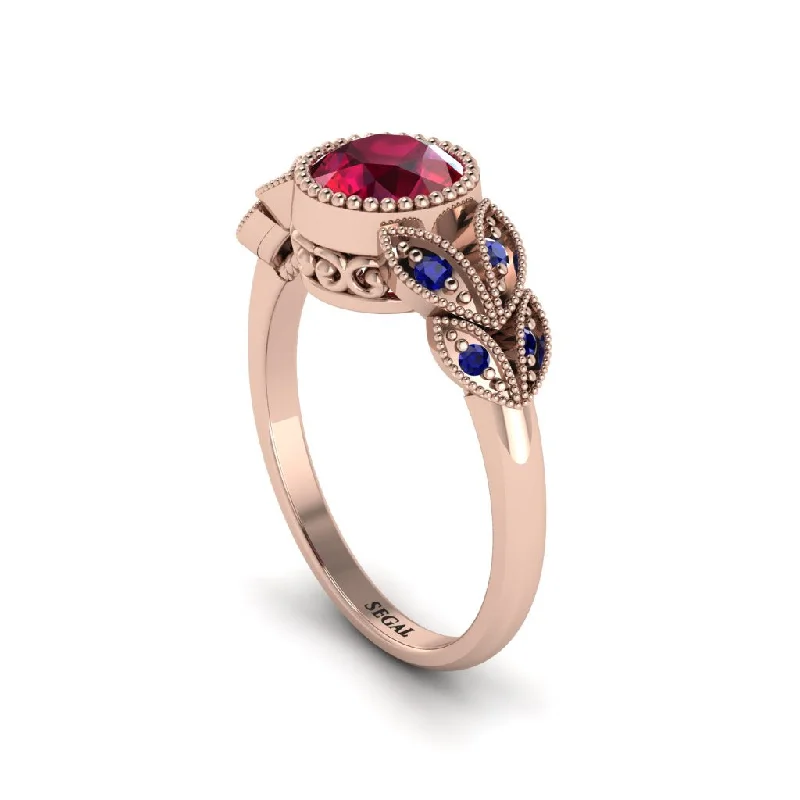 Women’s simple engagement ring-Art Deco Ruby Leaves Engagement Rings - Thalia No. 71