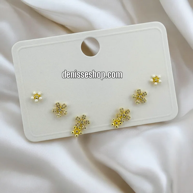 Women’s modern earrings-14K FLOWERS THREE EARRINGS SET E767