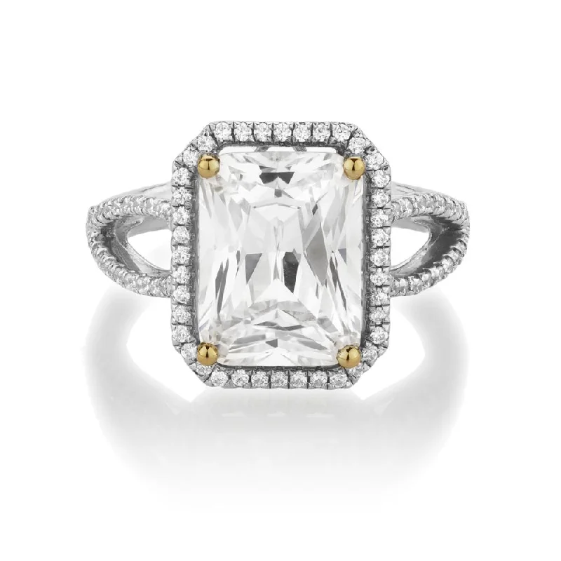 Women’s cubic zirconia rings-Synergy dress ring with 6.38 carats* of diamond simulants in 10 carat yellow gold and sterling silver