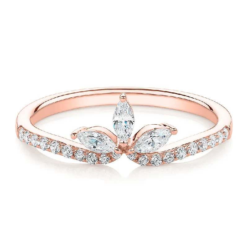 Women’s antique-inspired rings-Marquise curved wedding or eternity band with 0.41 carats* of diamond simulants in 10 carat rose gold