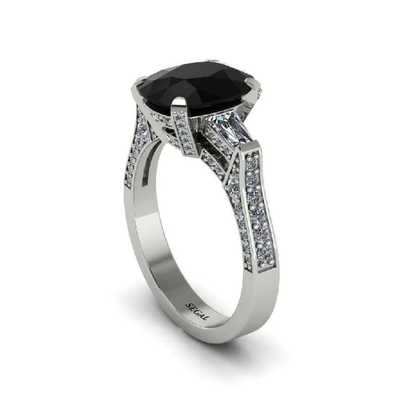 Women’s cushion cut engagement ring-Exclusive Handmade Black Diamond Geometrical Engagement Ring - Yolanda No. 9