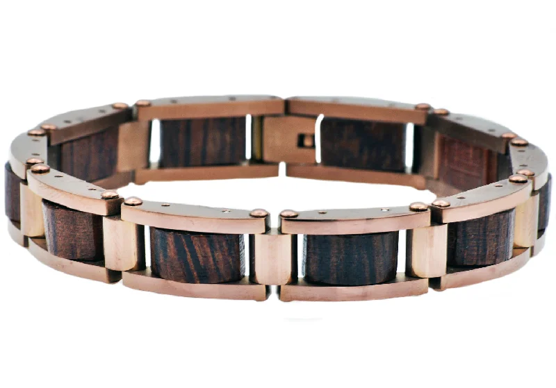 Women’s engraved bracelet-Mens Chocolate Stainless Steel And Wood Bracelet