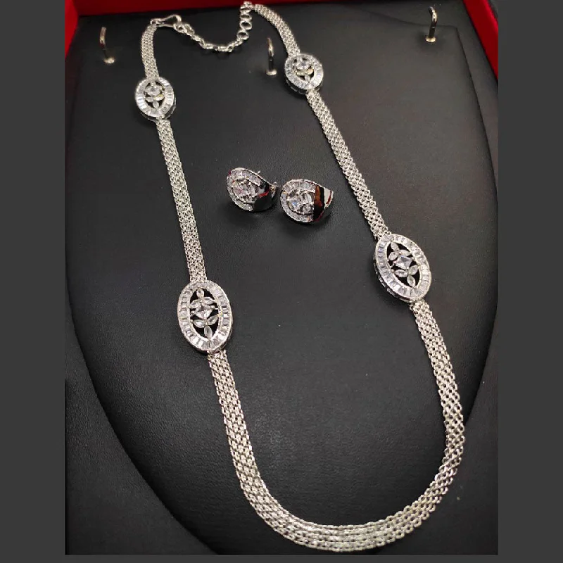 Women’s gold chain necklaces-Aamrapali Silver Plated  AD Necklace Set