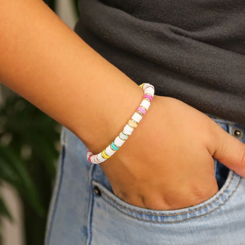 Women’s engraved gold bracelet-Chalk - Colorful Clay Beaded Accent Bracelet