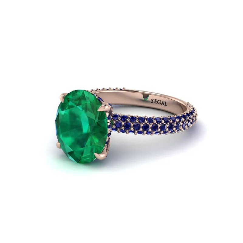 Women’s modern engagement ring-Oval Cut Emerald Classic Pave Engagement Ring - Irene No. 65