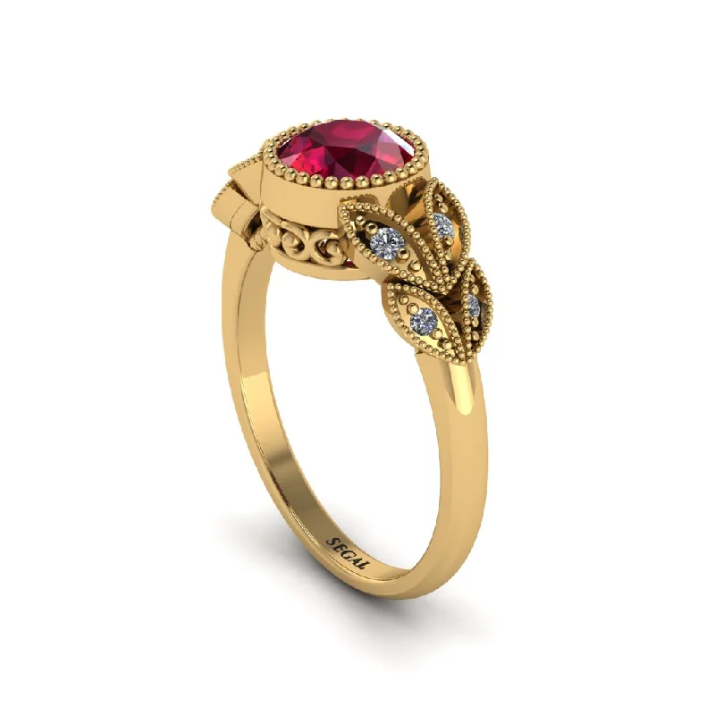 Women’s gemstone engagement ring-Art Deco Ruby Leaves Engagement Rings - Thalia No. 10