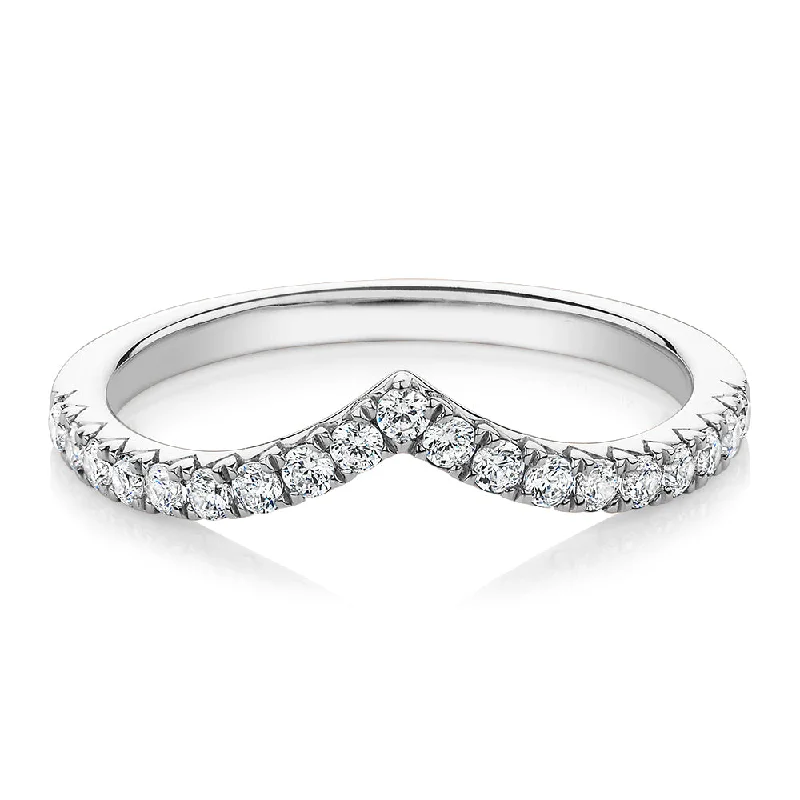 Women’s vintage diamond rings-Round Brilliant curved wedding or eternity band with 0.57 carats* of diamond simulants in 10 carat white gold