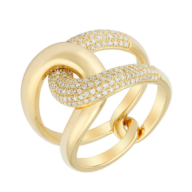 Women’s affordable rings-Intertwined Pave and Gold Chunky Ring