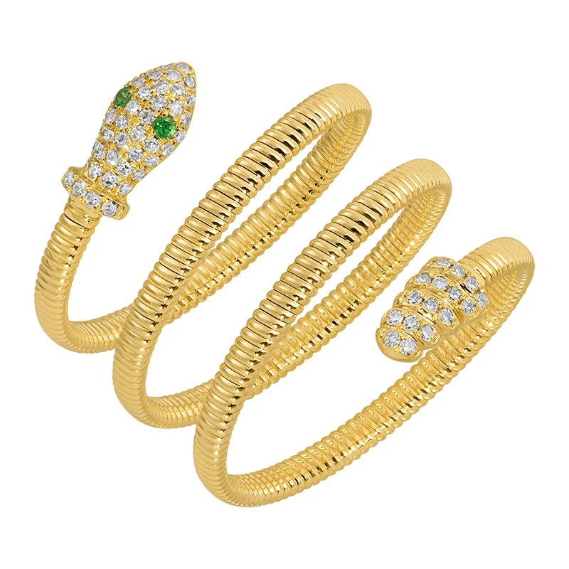 Women’s large rings-14k Yellow Gold Skinny Omega Chain Diamond Snake Ring (Flexible)