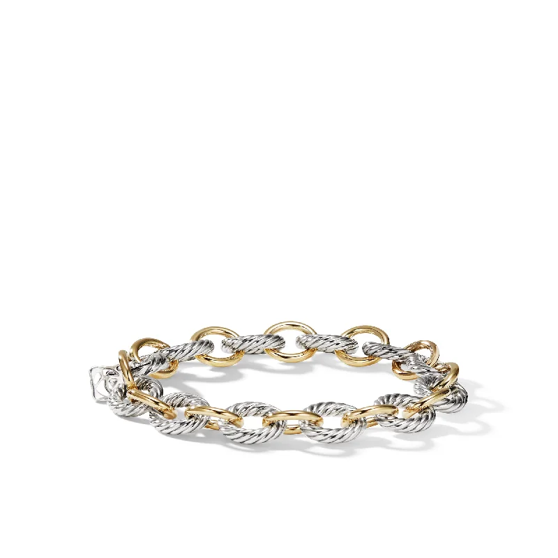 Women’s multi-stone bracelet-Oval Link Chain Bracelet in Sterling Silver with 18K Yellow Gold\, 10mm