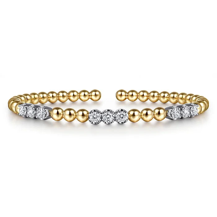 Women’s simple bracelet-14K White Yellow Gold Bujukan Diamond Split Bangle Bracelet