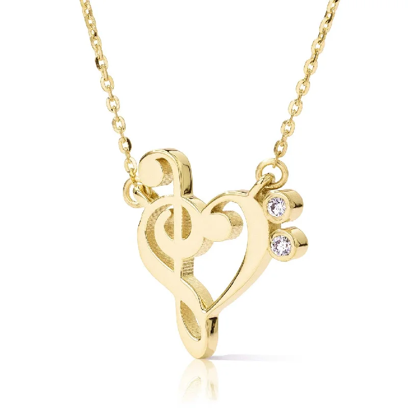 Women’s diamond necklaces-14k Gold Small Treble Clef Heart Music Lover Necklace