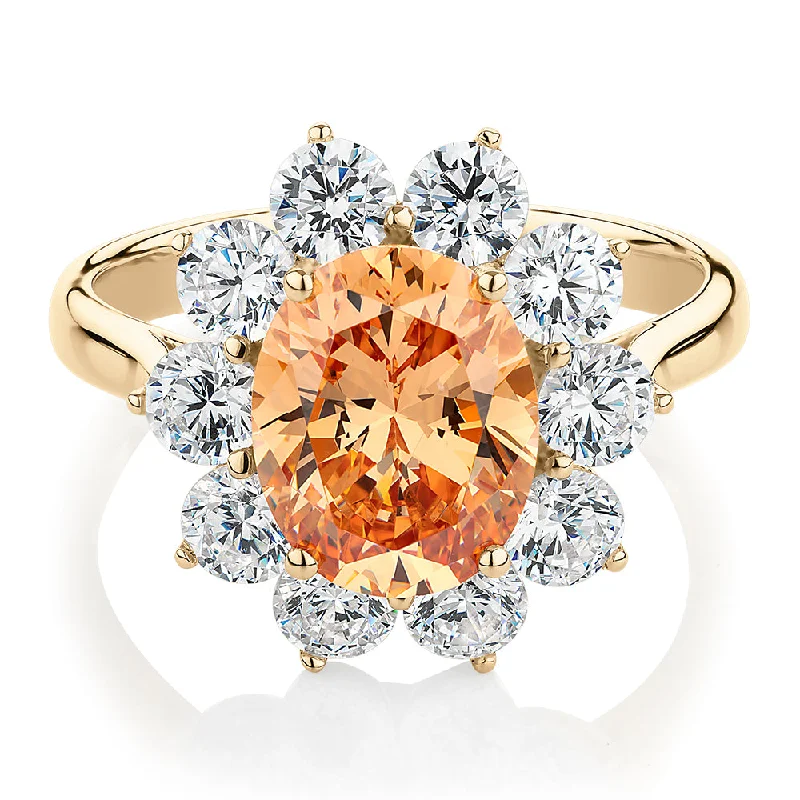 Women’s chic rings-Dress ring with 4.24 carats* of diamond simulants in 10 carat yellow gold