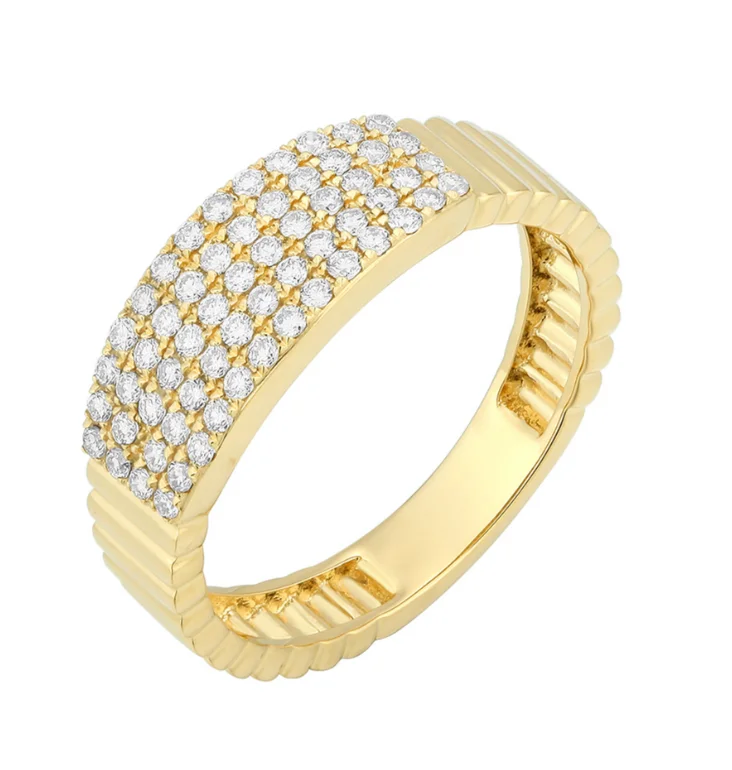 Women’s eternity rings-13 Row Striped Gold with Big Diamond Bar Pave