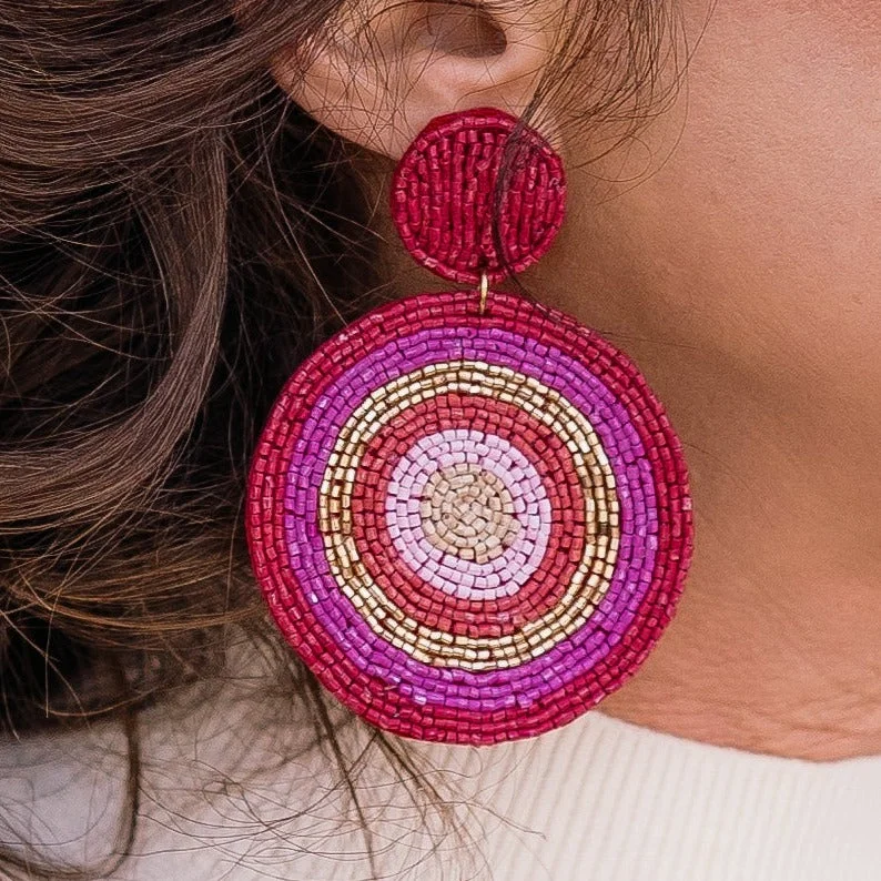 Women’s colorful gemstone earrings-Strawberry Sundance Boho Beaded Earrings