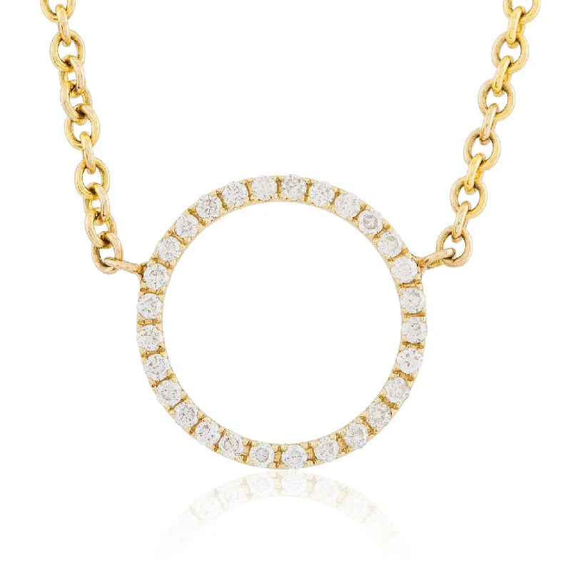 Women’s heart pendant necklaces-14k Yellow Gold 0.15ct Diamond Circle Necklace