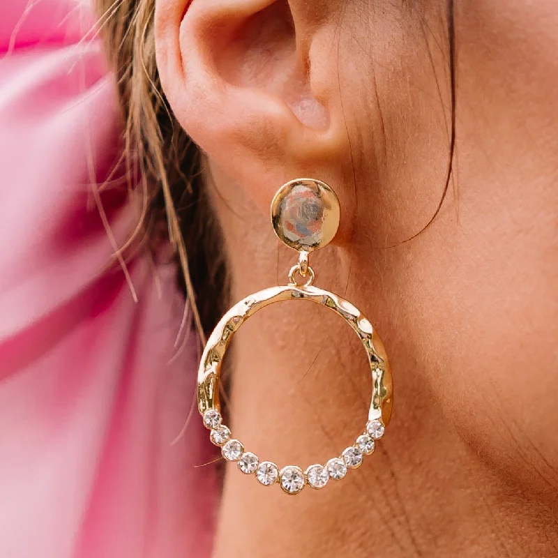 Women’s double drop earrings-Over the Top Hanging Circle Diamond Embedded Earrings