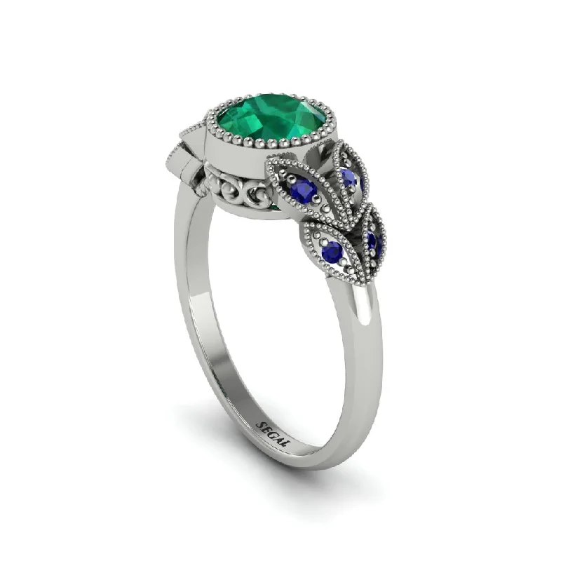 Women’s vintage diamond engagement ring-Art Deco Emerald Leaves Engagement Rings - Thalia No. 66