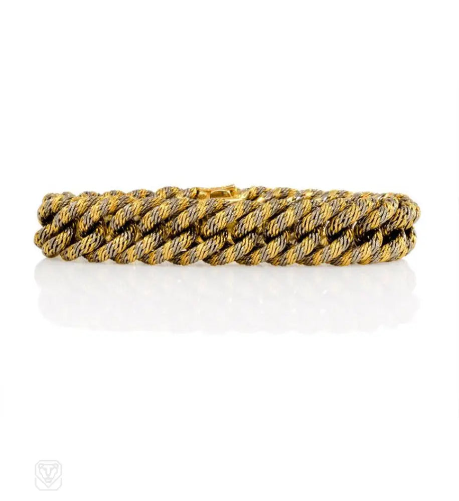 Women’s thick bangle-Georges L'enfant for Boivin two-color woven gold bracelet