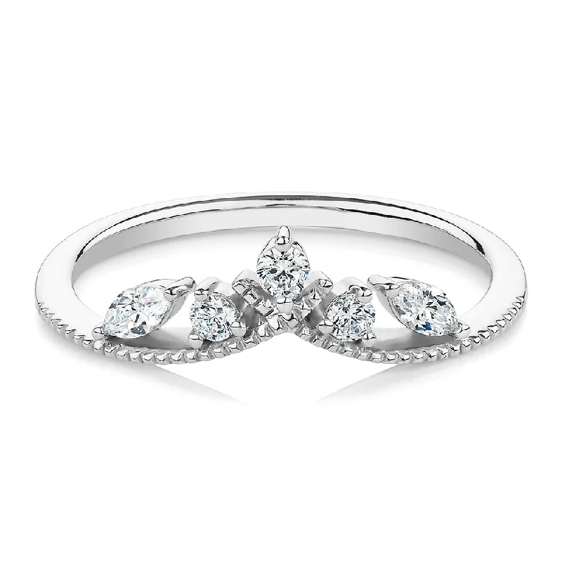 Women’s affordable rings-Round Brilliant curved wedding or eternity band with 0.29 carats* of diamond simulants in 10 carat white gold