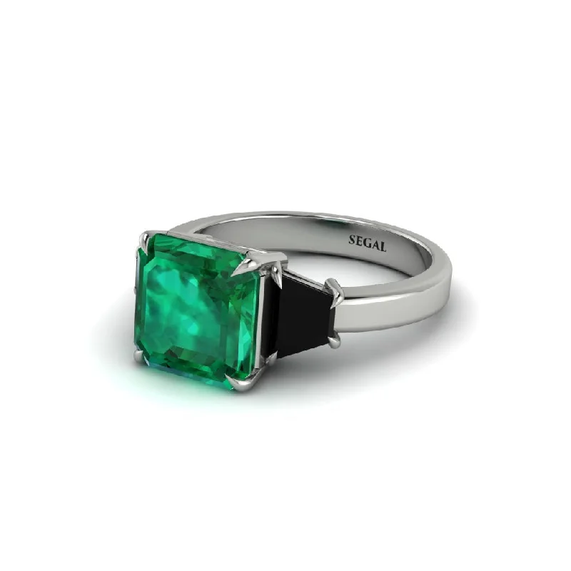 Women’s gold wedding band-Three Stone Emerald Engagement Ring - Bethany No. 36