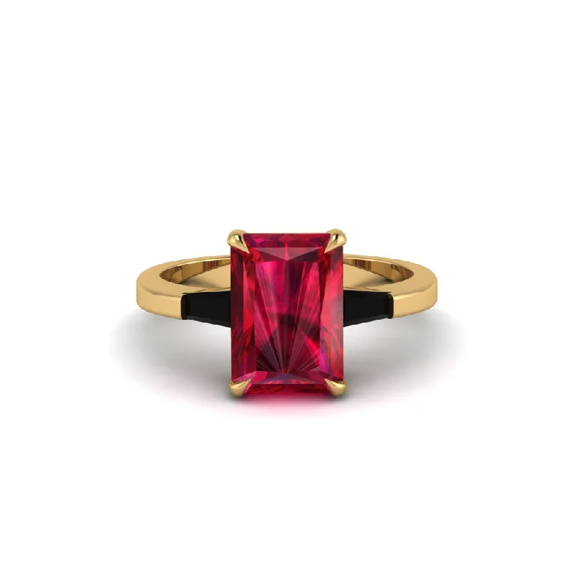 Women’s silver engagement ring-Three Stone Radiant Cut Ruby Engagement Ring - Hillary No. 40