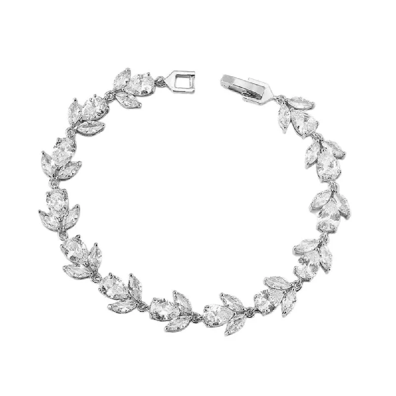 Women’s vintage bangle-Flower Blossom Cubic Zirconia Tennis Bracelets with Marquise and Oval Cut AAA+ Cubic Zirconia