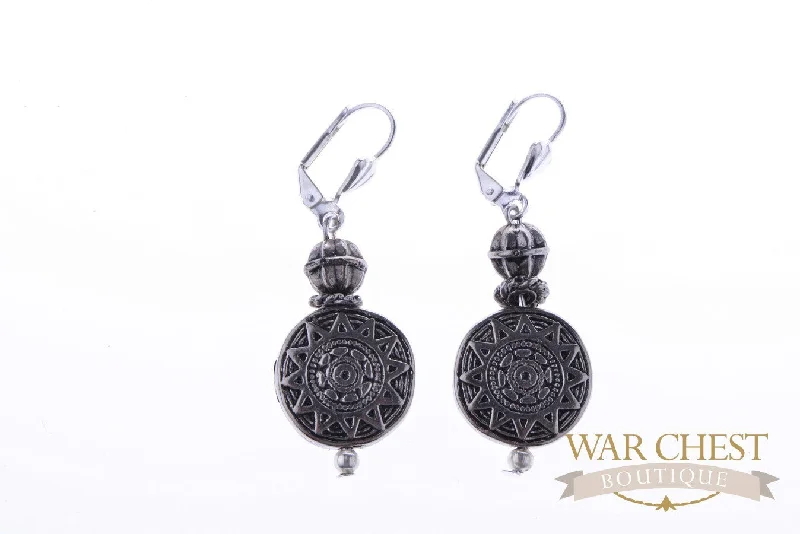 Women’s chandelier earrings-Etched Silver Earrings