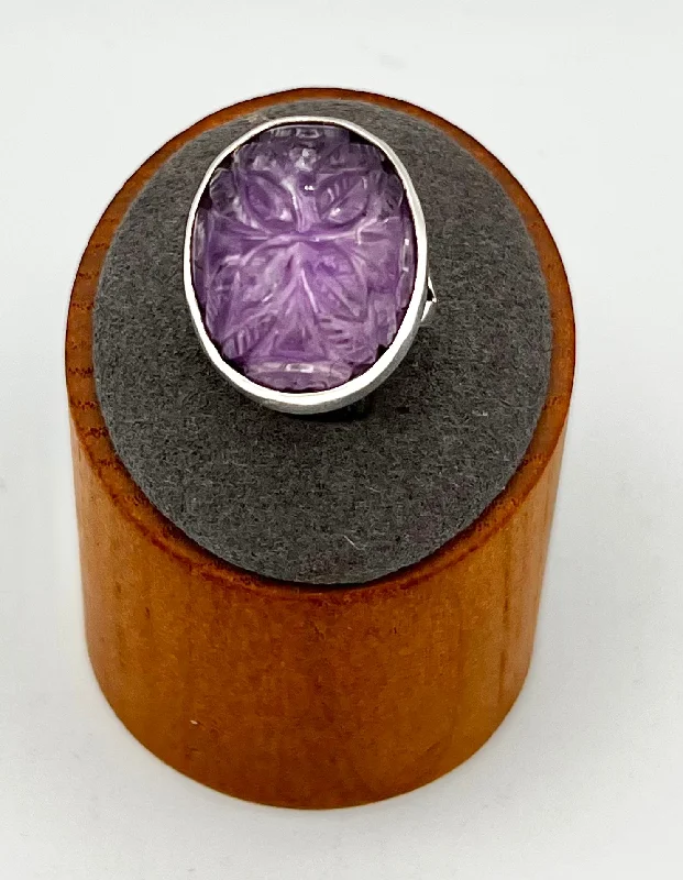 Women’s floral diamond rings-Ring- Nomad Carved  Amethyst