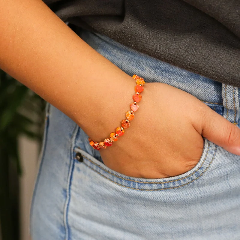 Women’s rose gold bracelet-Stoned Heart Orange - Stone Heart Accent Bracelet