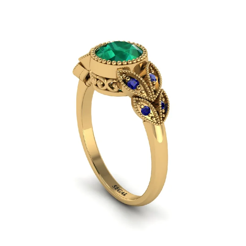 Women’s high-end engagement ring-Art Deco Emerald Leaves Engagement Rings - Thalia No. 64