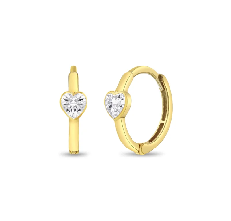 Women’s luxurious earrings-14k Gold & "Diamond" Heart Hoop Earrings