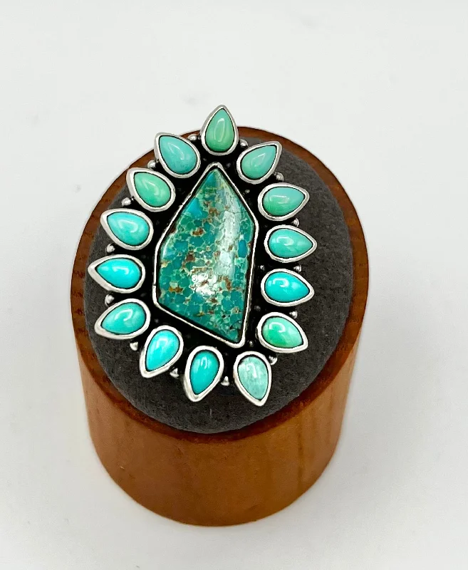 Women’s rainbow rings-Ring- Nomad Royston Turquoise Cluster