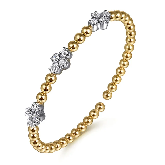 Women’s casual bracelet-14K White Yellow Gold Bujukan Diamond Cluster Split Bangle Bracelet