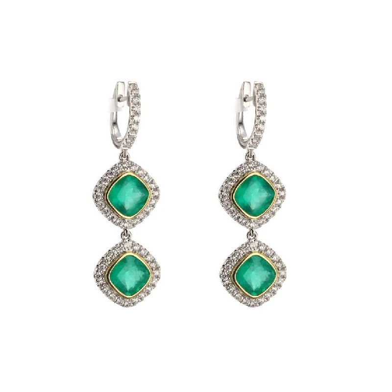 Women’s heart-shaped earrings-Emerald & Diamond Drop Earrings