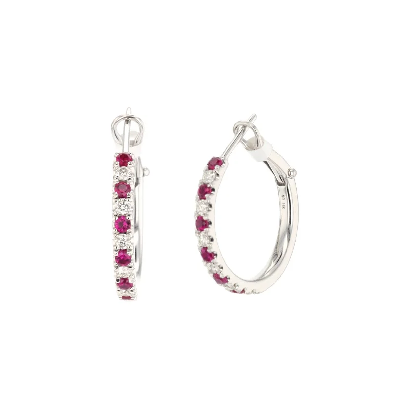 Women’s dangly earrings-Ruby & Diamond Hoop Earrings