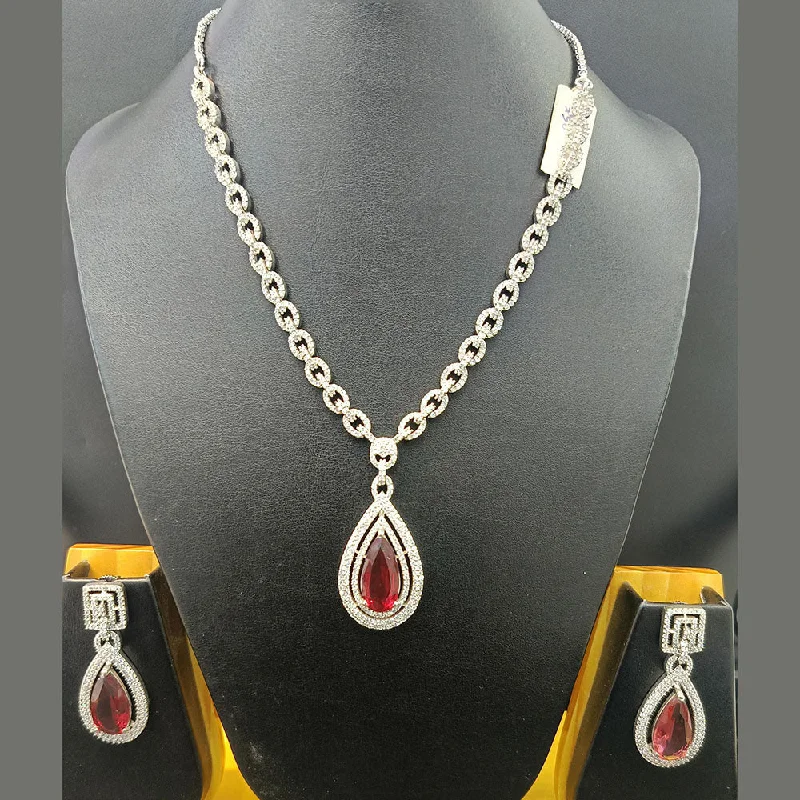 Women’s engraved necklaces-Jain Jewellers Silver Plated AD Necklace Set