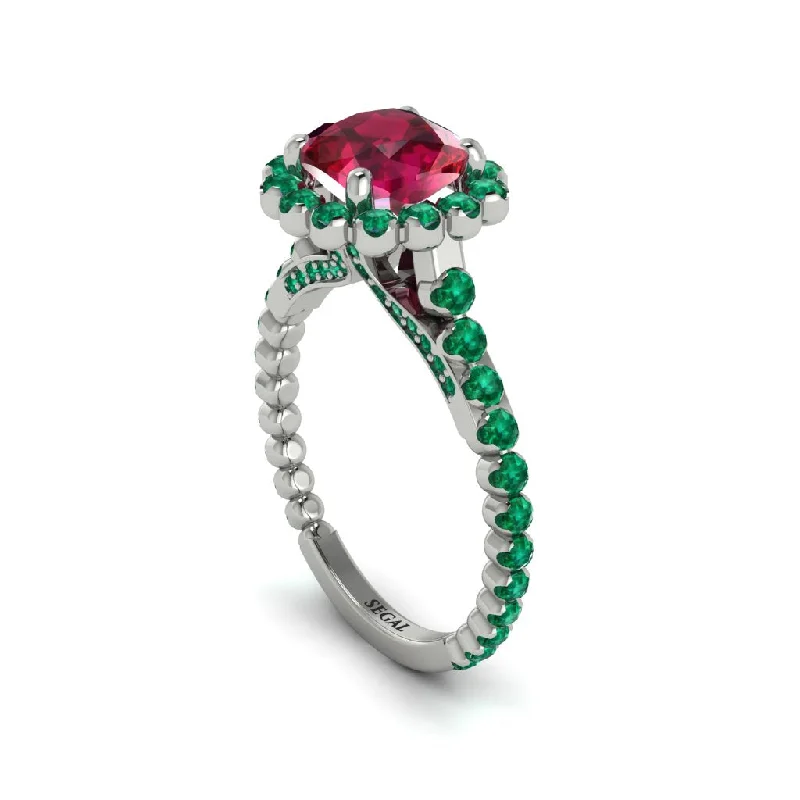 Women’s simple diamond ring-Modern Ruby Cushion Cut Engagement Ring - Uma No. 27