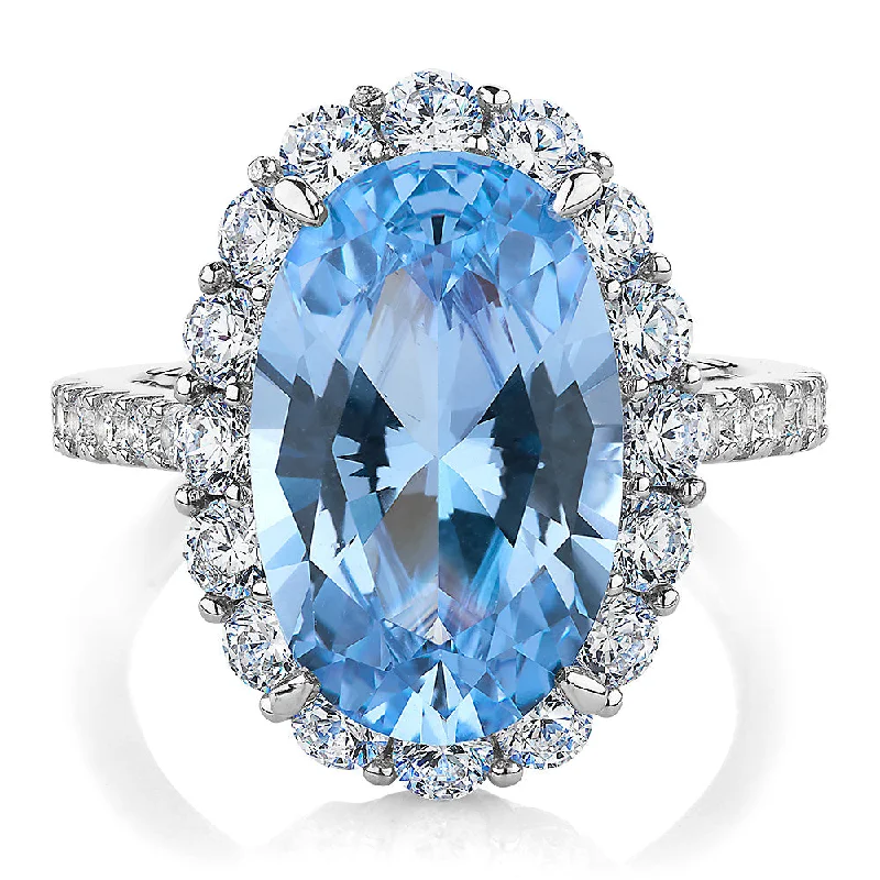 Women’s gemstone rings-Dress ring with blue topaz simulant and 1.52 carats* of diamond simulants in sterling silver