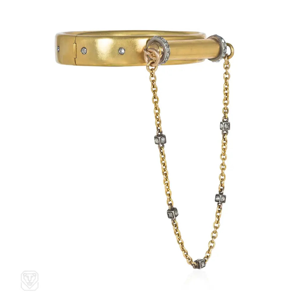 Women’s designer bangle-Antique gold and diamond chain and pencil bracelet