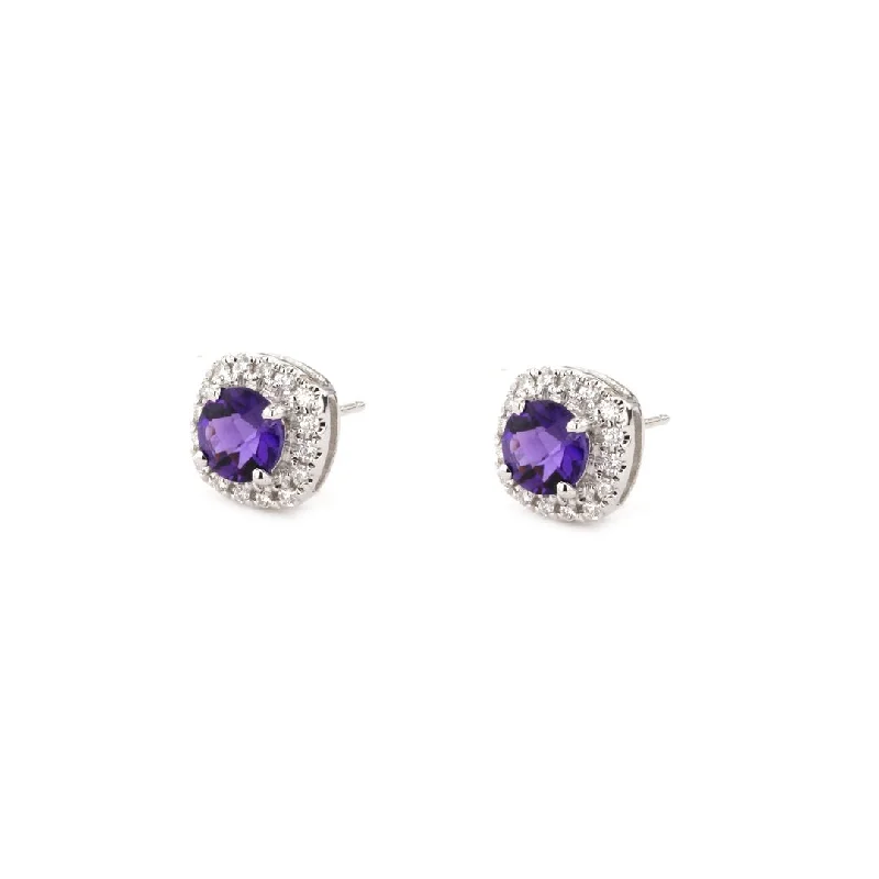 Women’s engraved earrings-Amethyst & Diamond Earrings